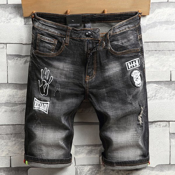 Pantaloni scurți casual de denim pentru bărbați cu embleme