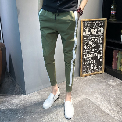 Ежедневен мъжки панталон със страничен кант в зелен и черен цвят