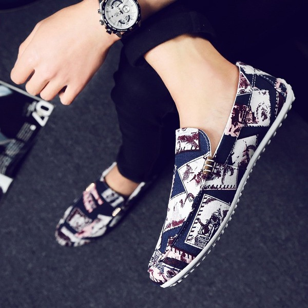 Mocasini casual pentru bărbați în alb și albastru