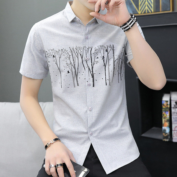 Cămașă modernă pentru bărbați model Slim în verde și gri