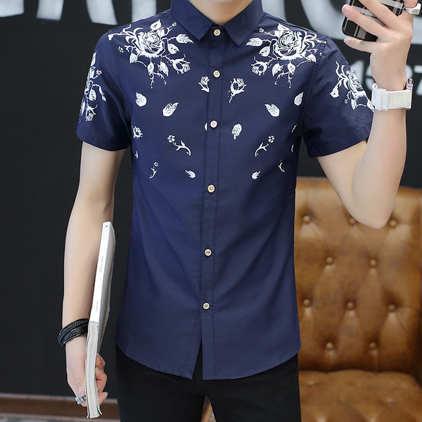 Cămașă stilată pentru bărbați cu motive florale în trei culori