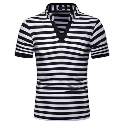 Férfi csíkos póló V-nyakkal, három színben