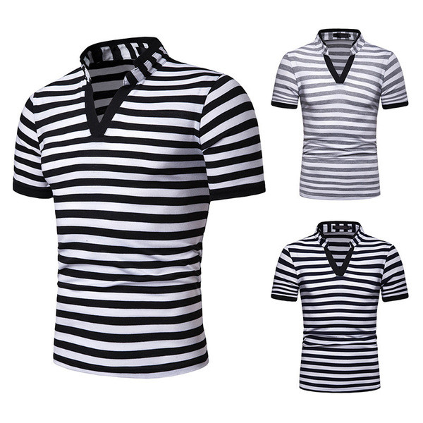 Férfi csíkos póló V-nyakkal, három színben