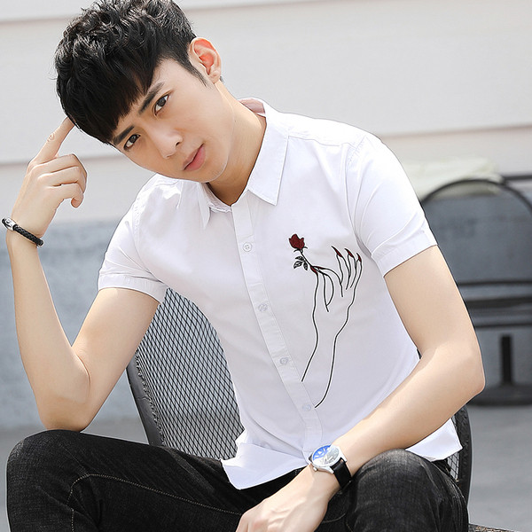 Stílusos férfi ing hímzéssel és rövid ujjú két színben