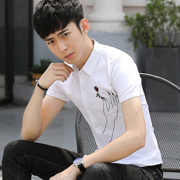 Stílusos férfi ing hímzéssel és rövid ujjú két színben