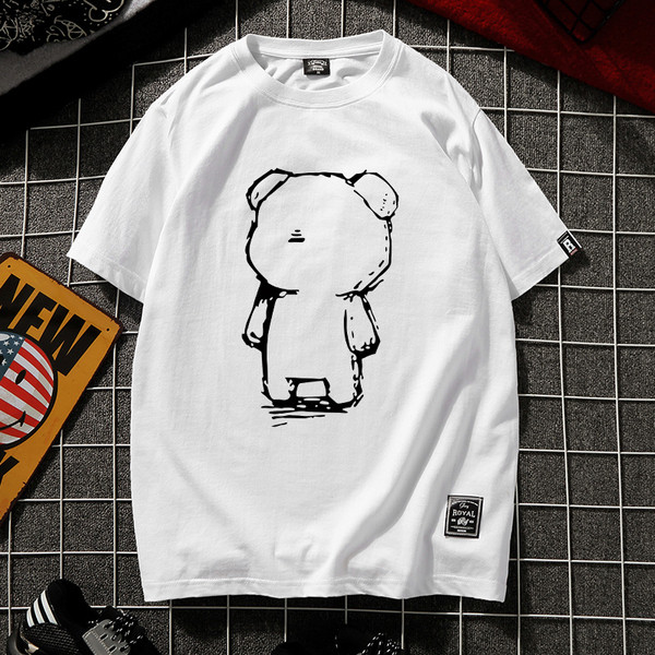 Tricou casual barbatesc cu aplicatie in alb si negru