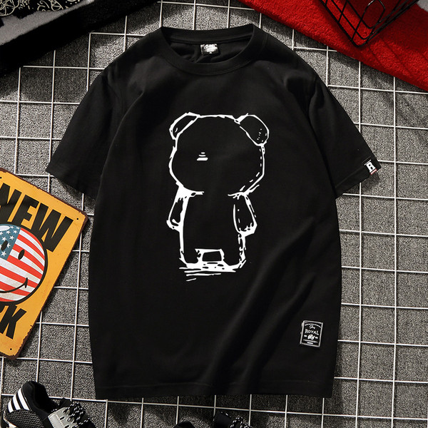 Tricou casual barbatesc cu aplicatie in alb si negru