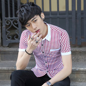 Cămașă bărbătească în dungi cu mâneci scurte în trei culori