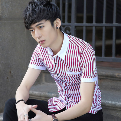 Cămașă bărbătească în dungi cu mâneci scurte în trei culori