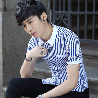 Cămașă bărbătească în dungi cu mâneci scurte în trei culori