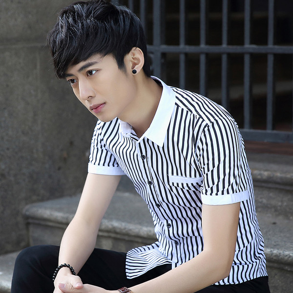 Cămașă bărbătească în dungi cu mâneci scurte în trei culori