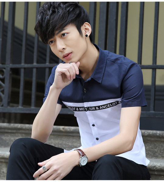 Cămașă modernă pentru bărbați cu inscripție și mâneci scurte în două culori