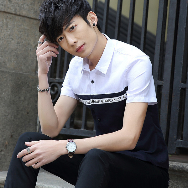 Cămașă modernă pentru bărbați cu inscripție și mâneci scurte în două culori