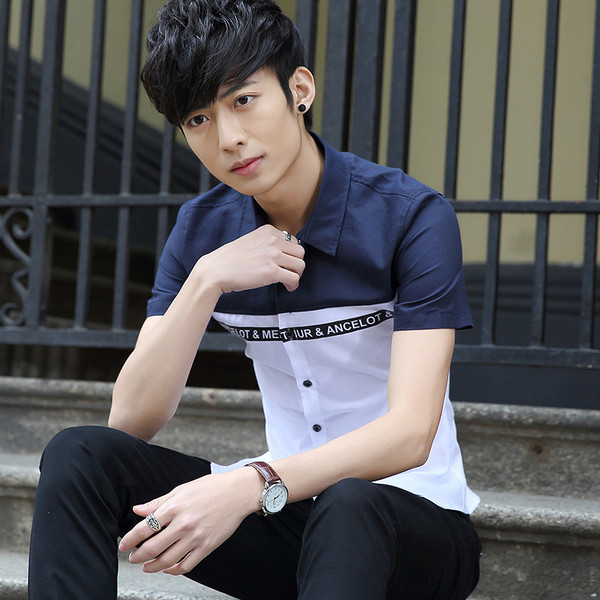 Cămașă modernă pentru bărbați cu inscripție și mâneci scurte în două culori