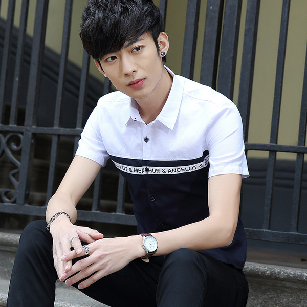 Cămașă modernă pentru bărbați cu inscripție și mâneci scurte în două culori