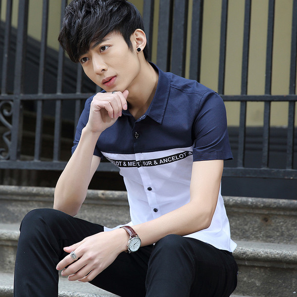 Cămașă modernă pentru bărbați cu inscripție și mâneci scurte în două culori