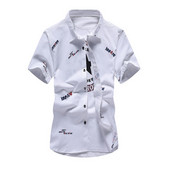 Cămașă stilată pentru bărbați, cu mâneci scurte și inscripții în două culori