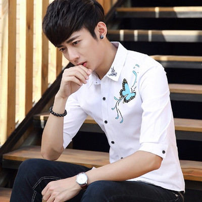 Modern férfi ing 3/4-es ujjal és rátéttel, két színben