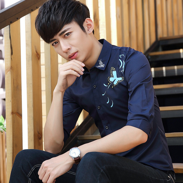 Modern férfi ing 3/4-es ujjal és rátéttel, két színben