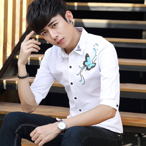 Modern férfi ing 3/4-es ujjal és rátéttel, két színben