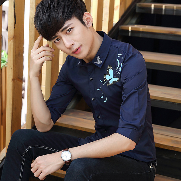 Modern férfi ing 3/4-es ujjal és rátéttel, két színben