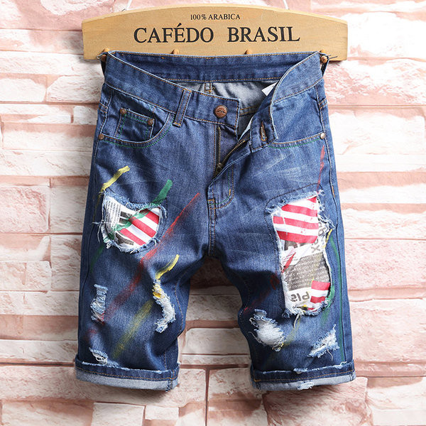 Alkalmi férfi rövid farmernadrág színes foltokkal