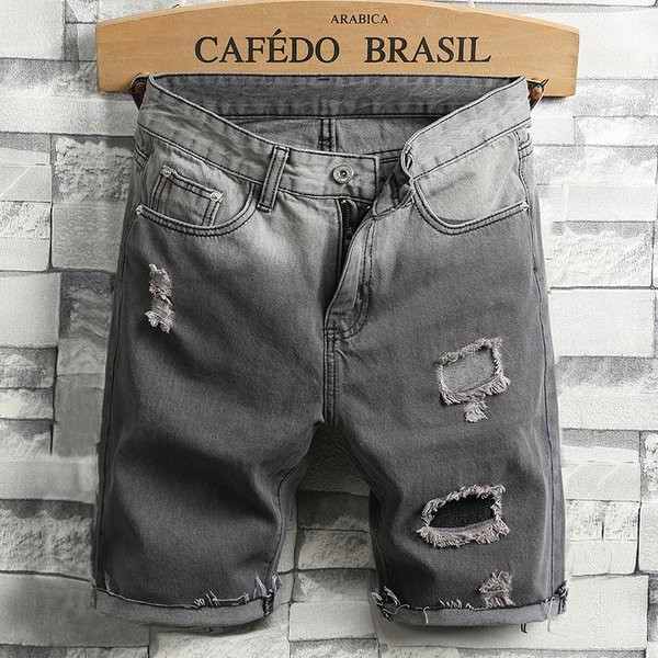 Blugi moderni pentru bărbați, de culoare gri, cu motive rupte