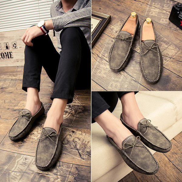 Öko bőrből készült férfi mokaszinok három színű szalaggal