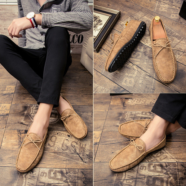 Öko bőrből készült férfi mokaszinok három színű szalaggal