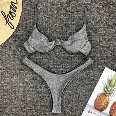 NOU costum de baie unic pentru doamne în două părți de culoare argintie