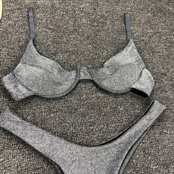 NOU costum de baie unic pentru doamne în două părți de culoare argintie