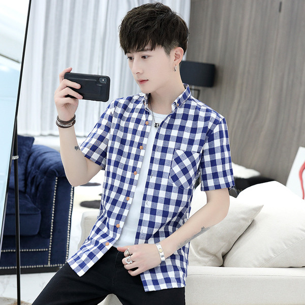 Férfi kockás ing zsebbel és rövid ujjú három színben