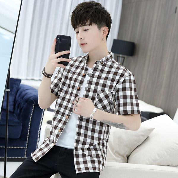 Férfi kockás ing zsebbel és rövid ujjú három színben