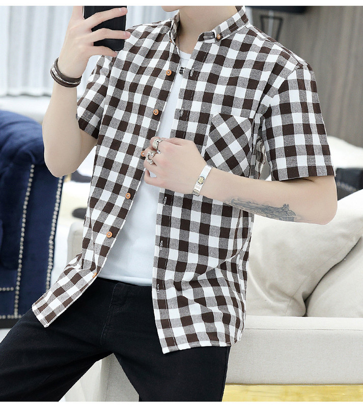 Férfi kockás ing zsebbel és rövid ujjú három színben