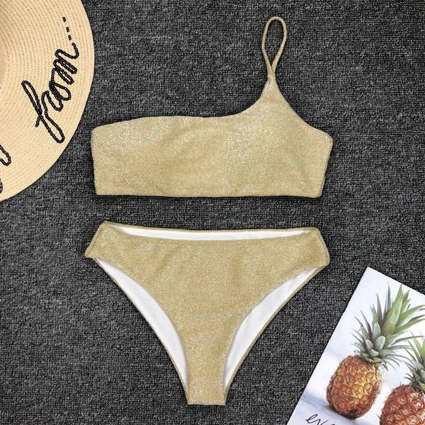 НОВО стилен бански костюм от две части за дамите в сребрист и златист цвят