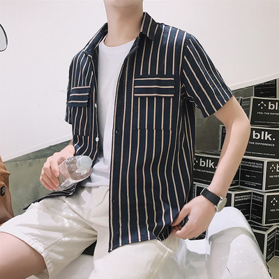 Férfi csíkos ing rövid ujjal és zsebekkel, három színben