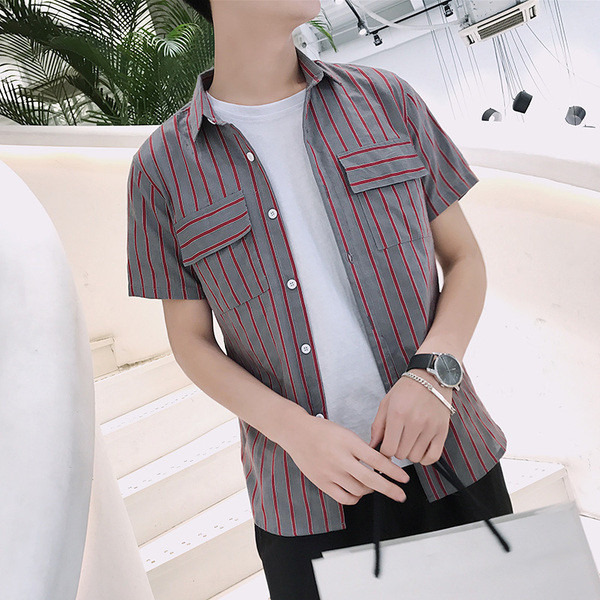 Férfi csíkos ing rövid ujjal és zsebekkel, három színben