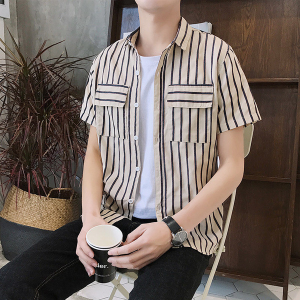 Férfi csíkos ing rövid ujjal és zsebekkel, három színben