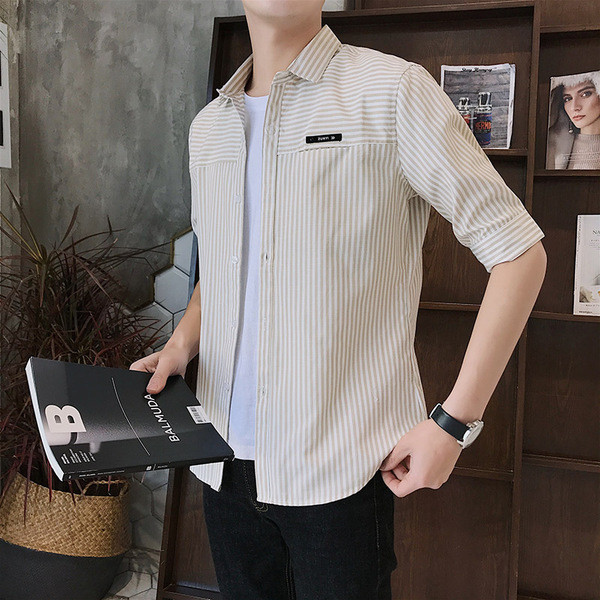 Modern férfi ing zsebbel és 3/4-es ujjakkal, két színben