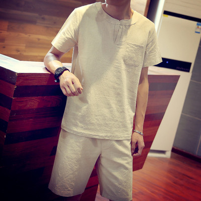 Kétrészes, fekete, kék és bézs színű, napi férfi szett