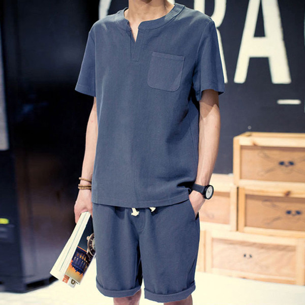 Kétrészes, fekete, kék és bézs színű, napi férfi szett