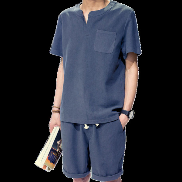 Kétrészes, fekete, kék és bézs színű, napi férfi szett