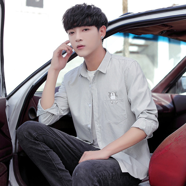 Férfi csíkos ing zsebbel és rátéttel, három színben