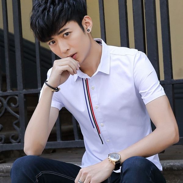 Cămașă de bărbați actuală cu mâneci scurte în patru culori