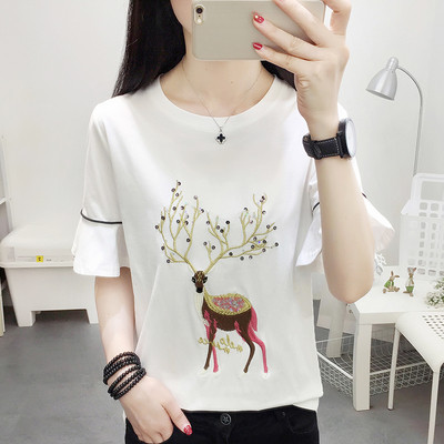 Stílusos női póló fekete, fehér és rózsaszín hímzéssel