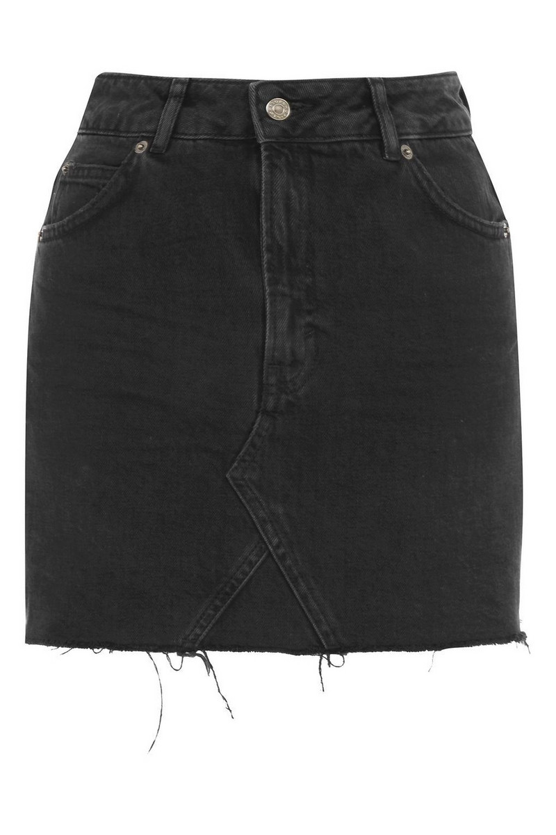 Fusta de dama actuala din denim cu talie inalta in albastru si negru