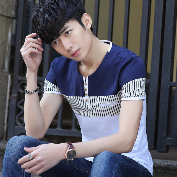 Tricou barbatesc cu maneci scurte si nasturi in trei culori