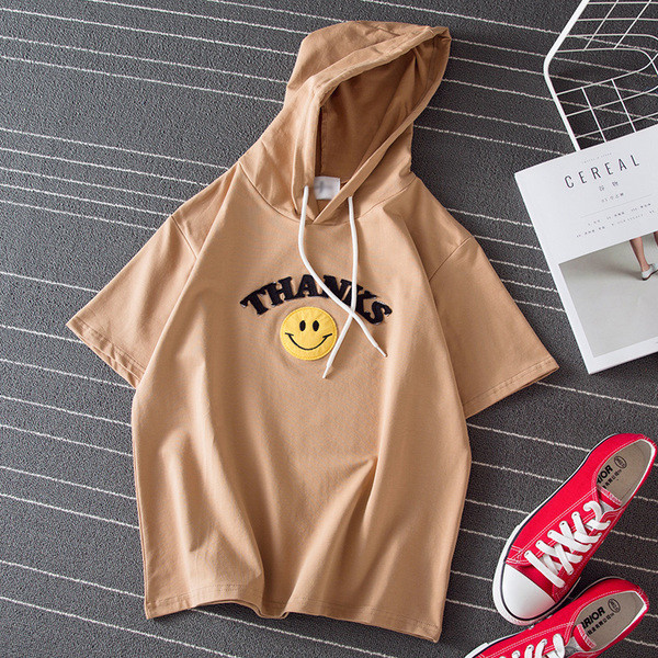 Tricou casual dama cu broderie si gluga in doua culori