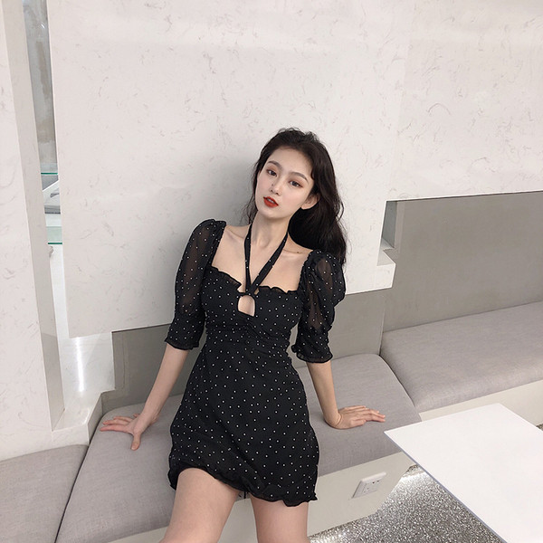 Rochie casual de dama in negru cu puncte