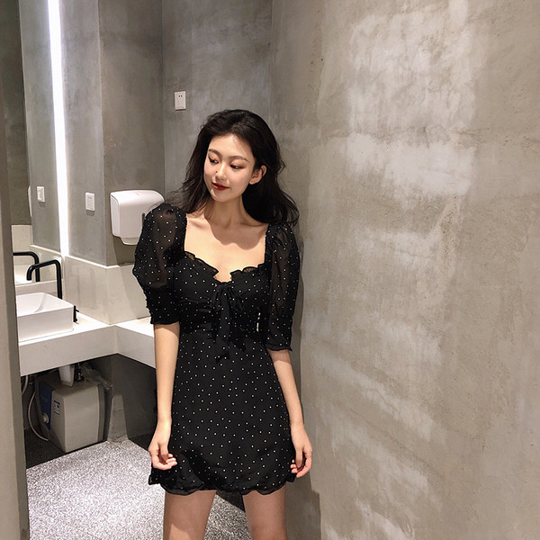 Rochie casual de dama in negru cu puncte